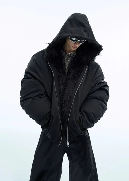 fur collar spliced hooded  jacket gm16180