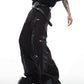 leather splicing design casual straight trousers gm15310