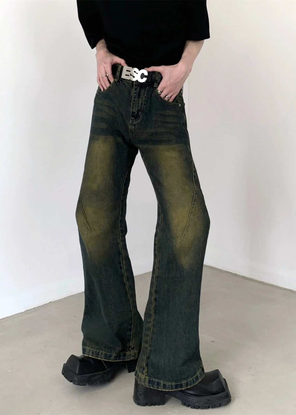 yellow flared denim pants gm16319