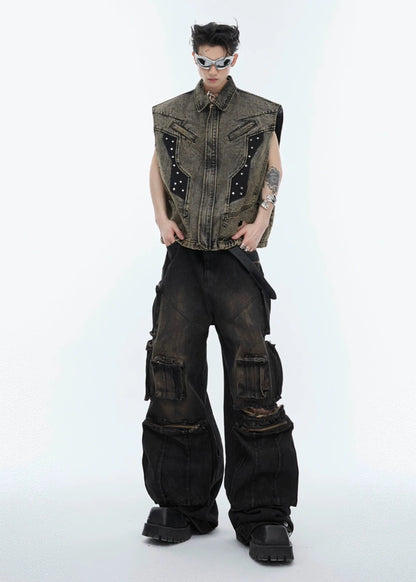 Distressed multi-pocket design denim gm15302