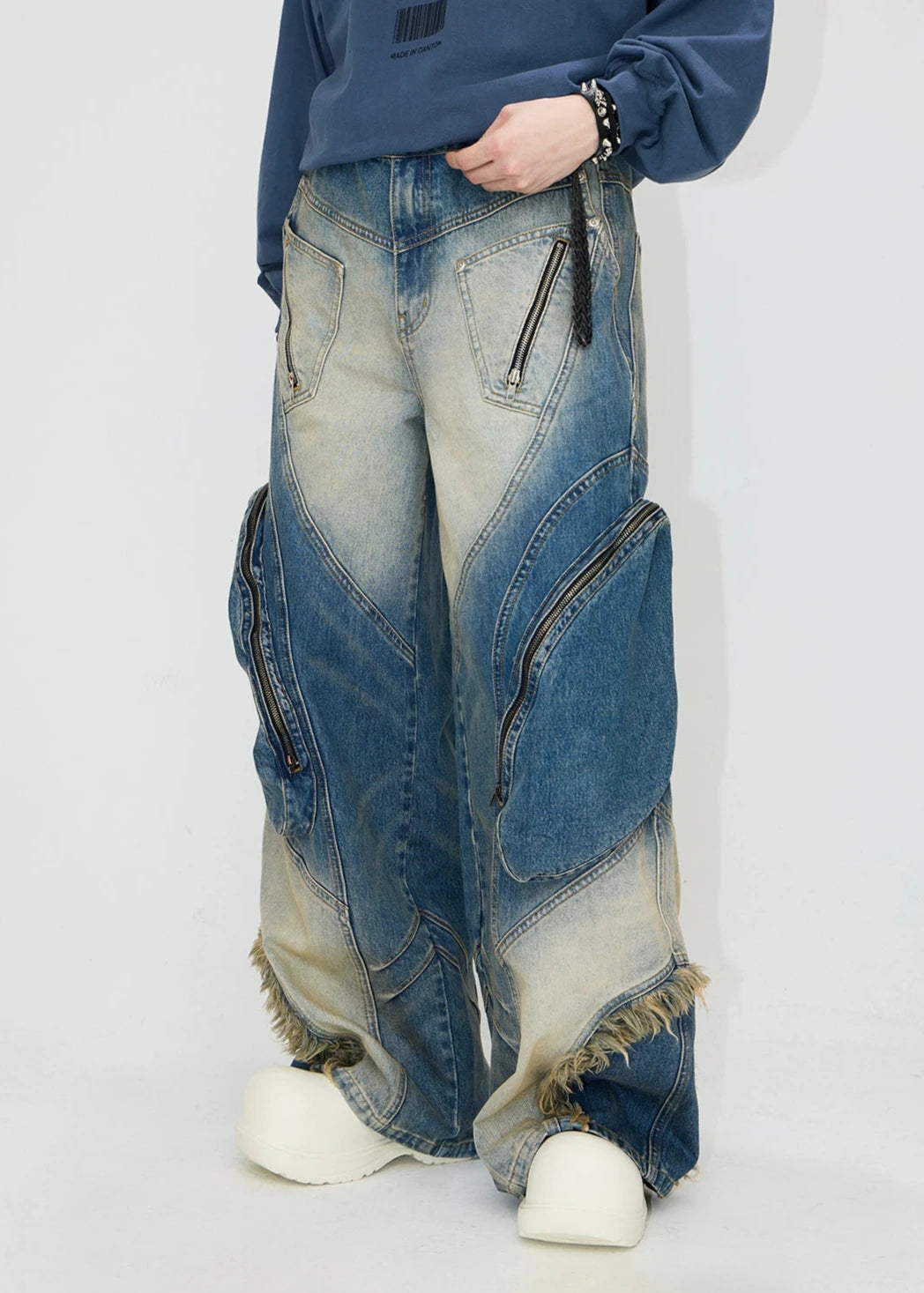 washed white and blue denim pants gm16014