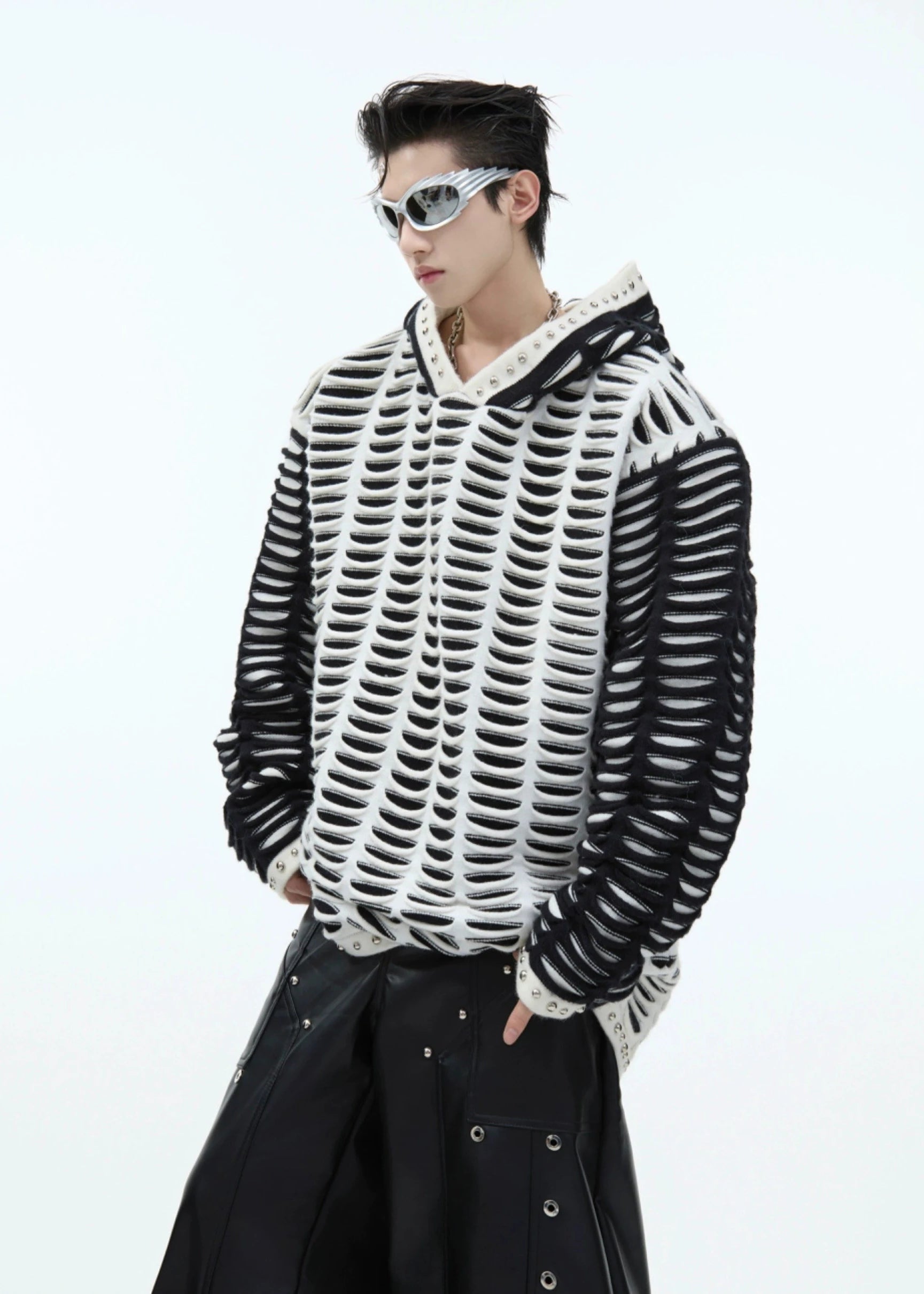 cut contrast hoodie gm16103