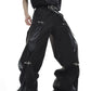 leather splicing design casual straight trousers gm15310