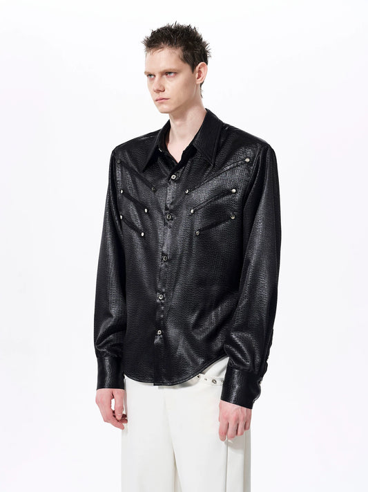 Herringbone Shoulder Studs Leather Jacket gm16412