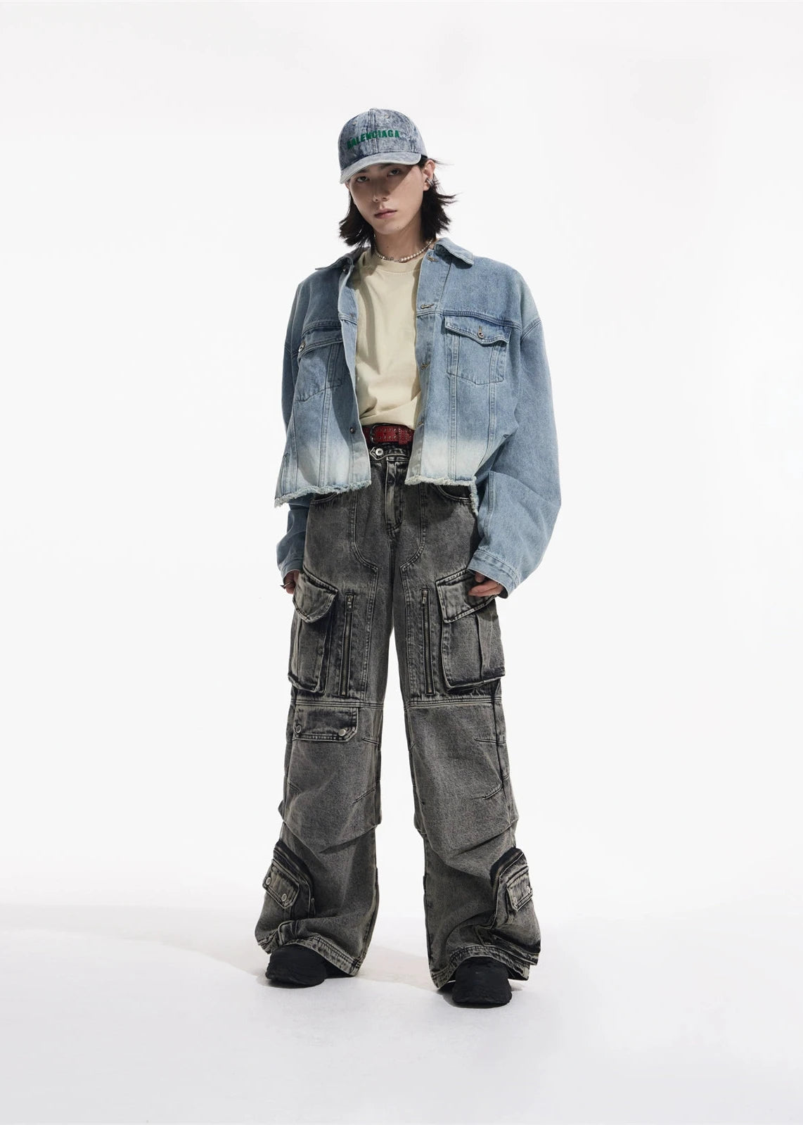 multi pocket washed denim pants gm16012