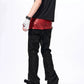 Crimson Leather Waist Flared Denimpants gm16427