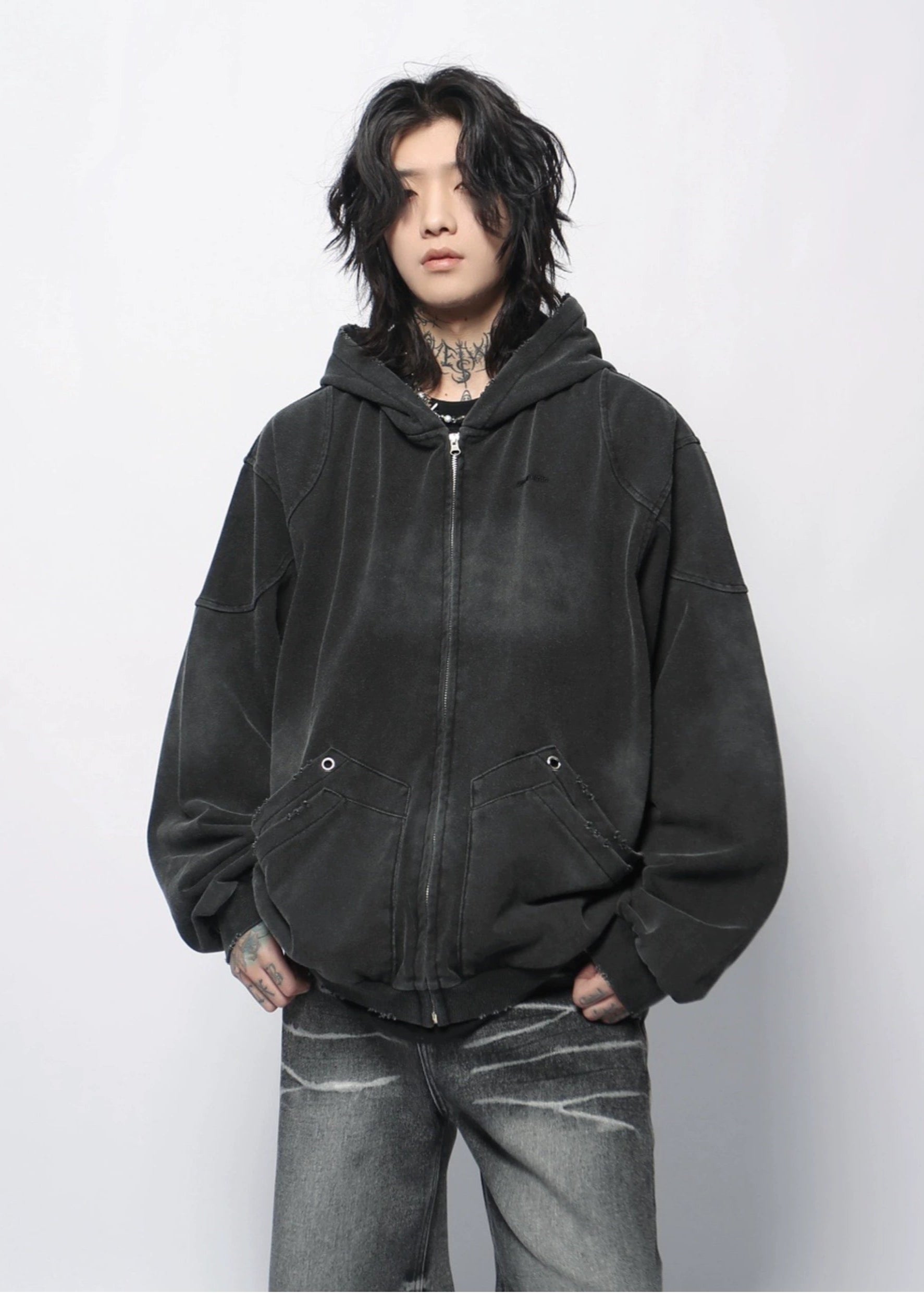 black washed hoodie gm16398