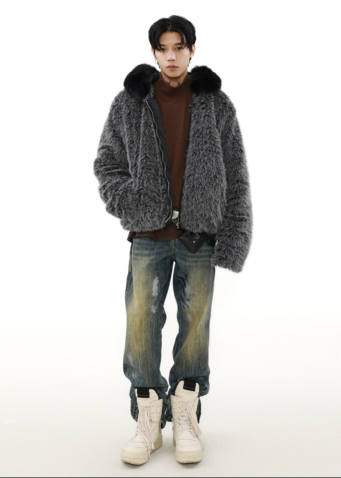 trend gray fur jacket gm16366