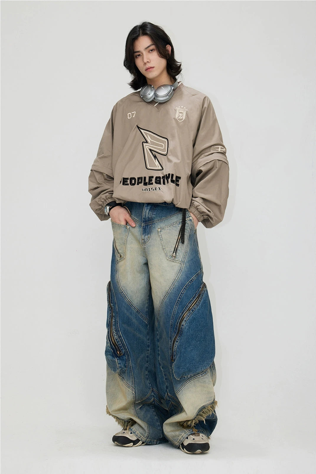 washed white and blue denim pants gm16014