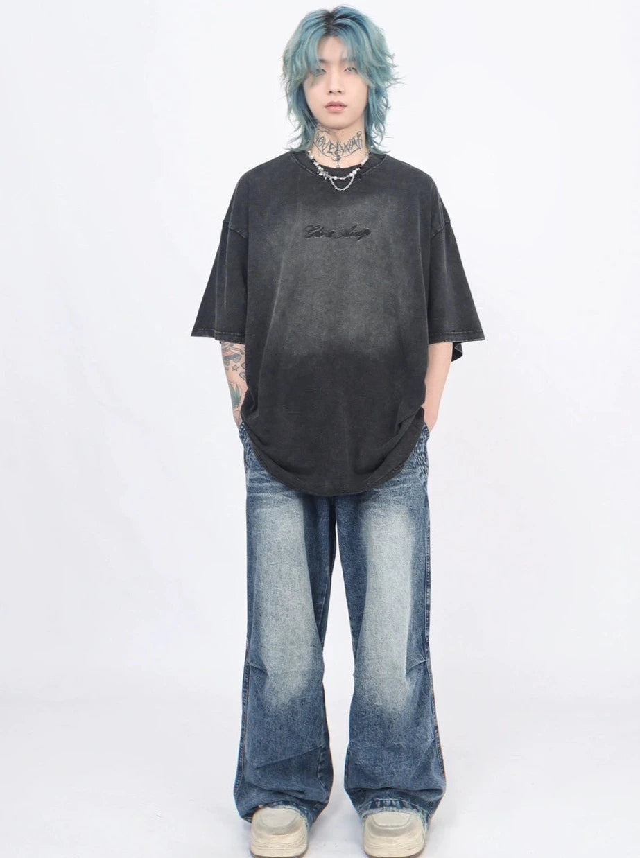 oversize back letter print T-shirt gm15323