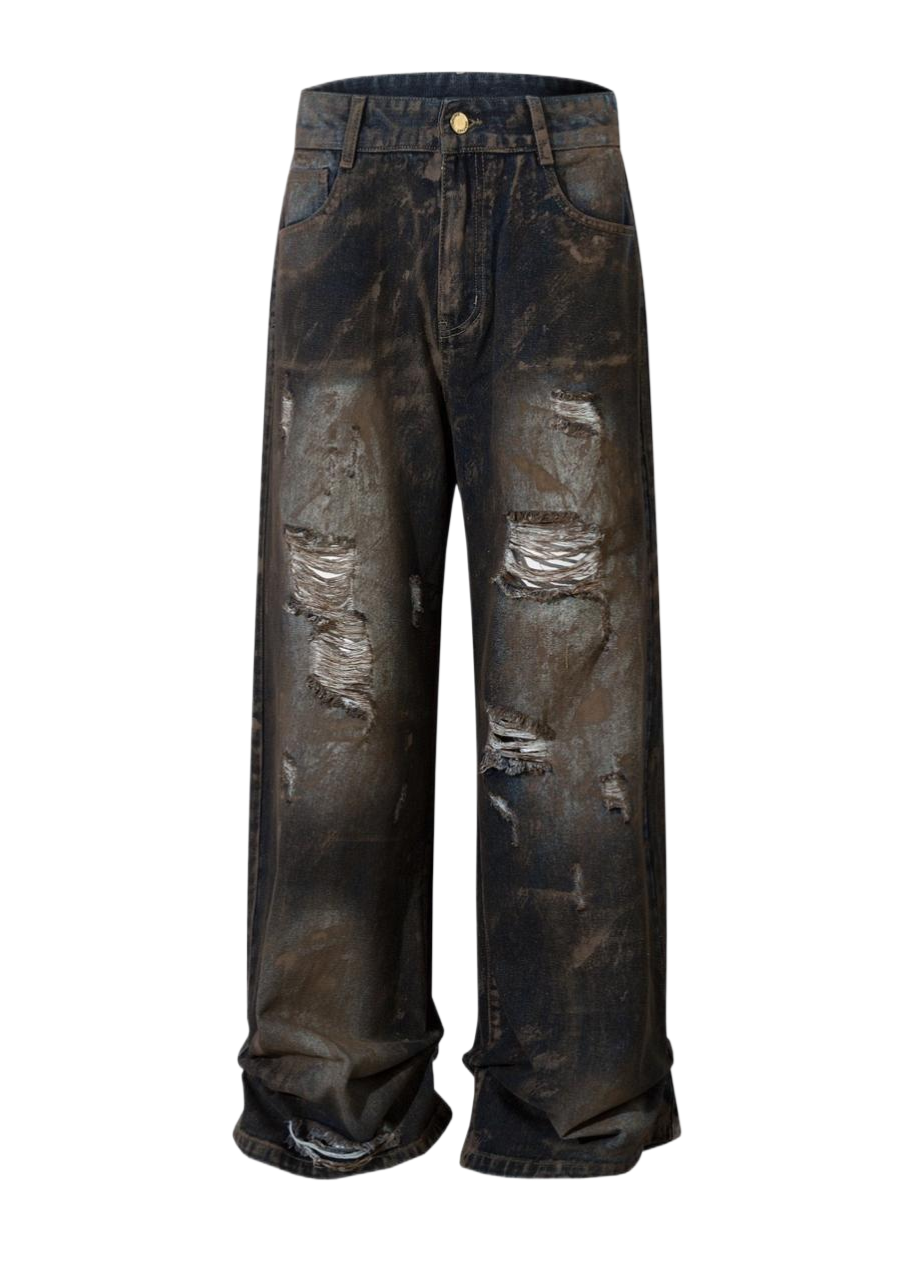 dirty ripped denim pants gm15841