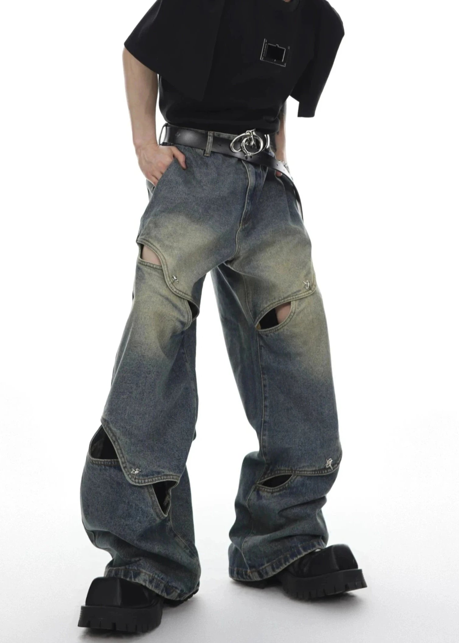 hollow loose straight denim gm15344