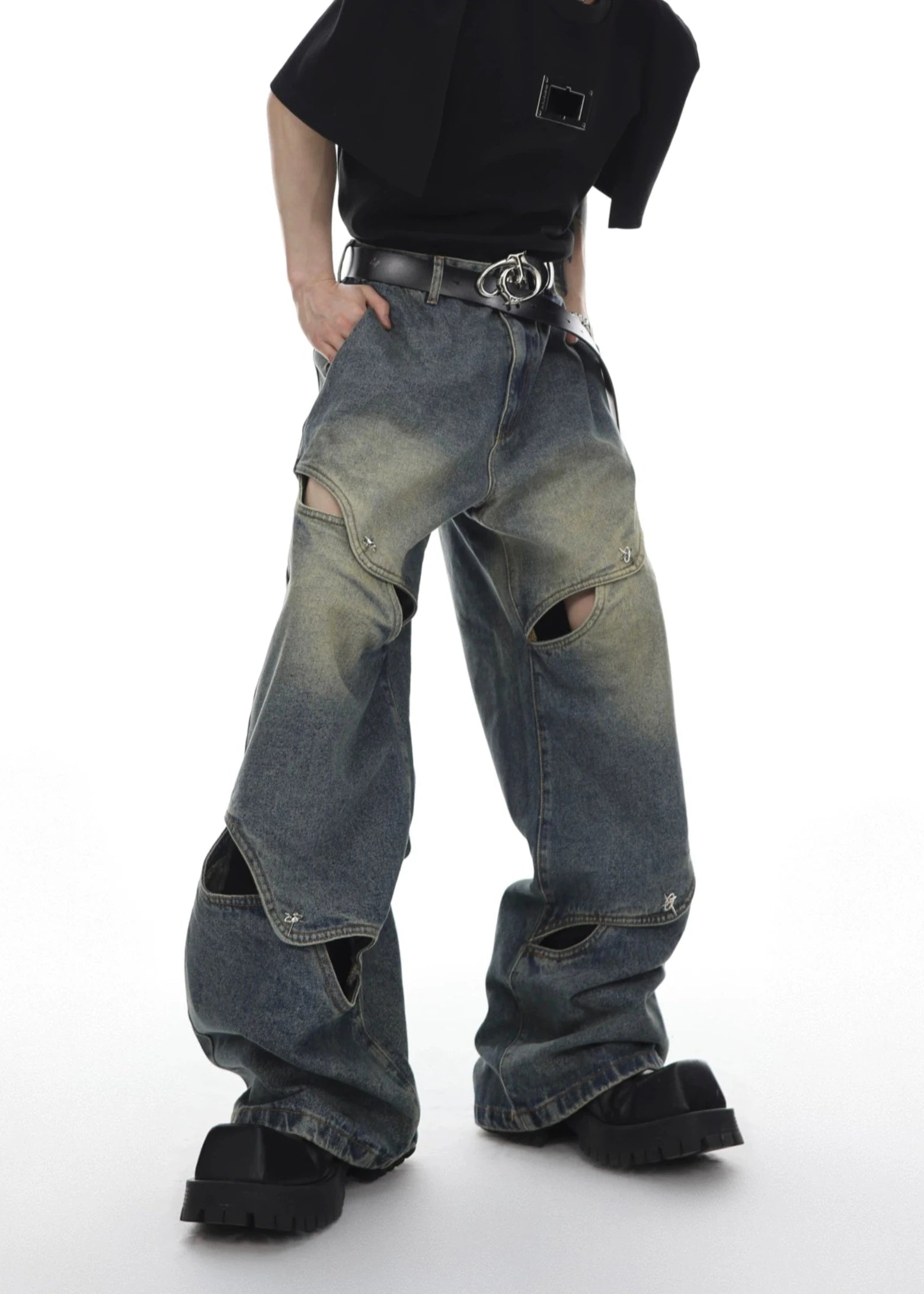 hollow loose straight denim gm15344