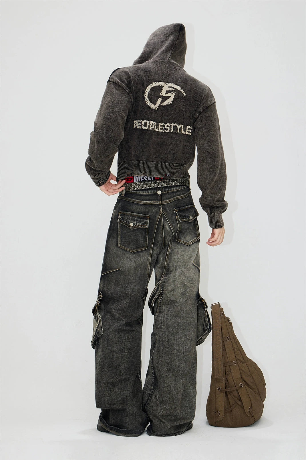 washed zip belt denim pants gm16017