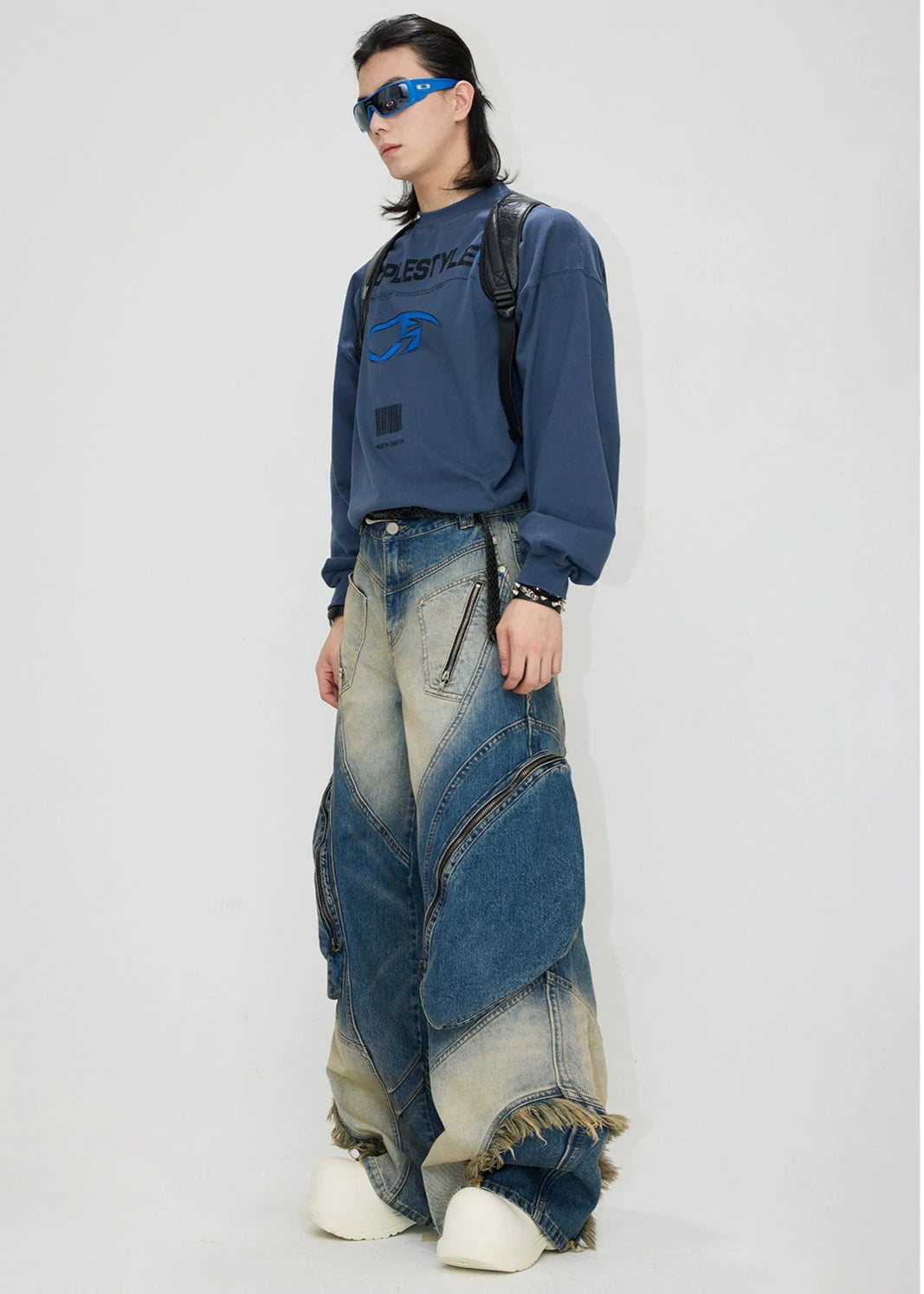 washed white and blue denim pants gm16014