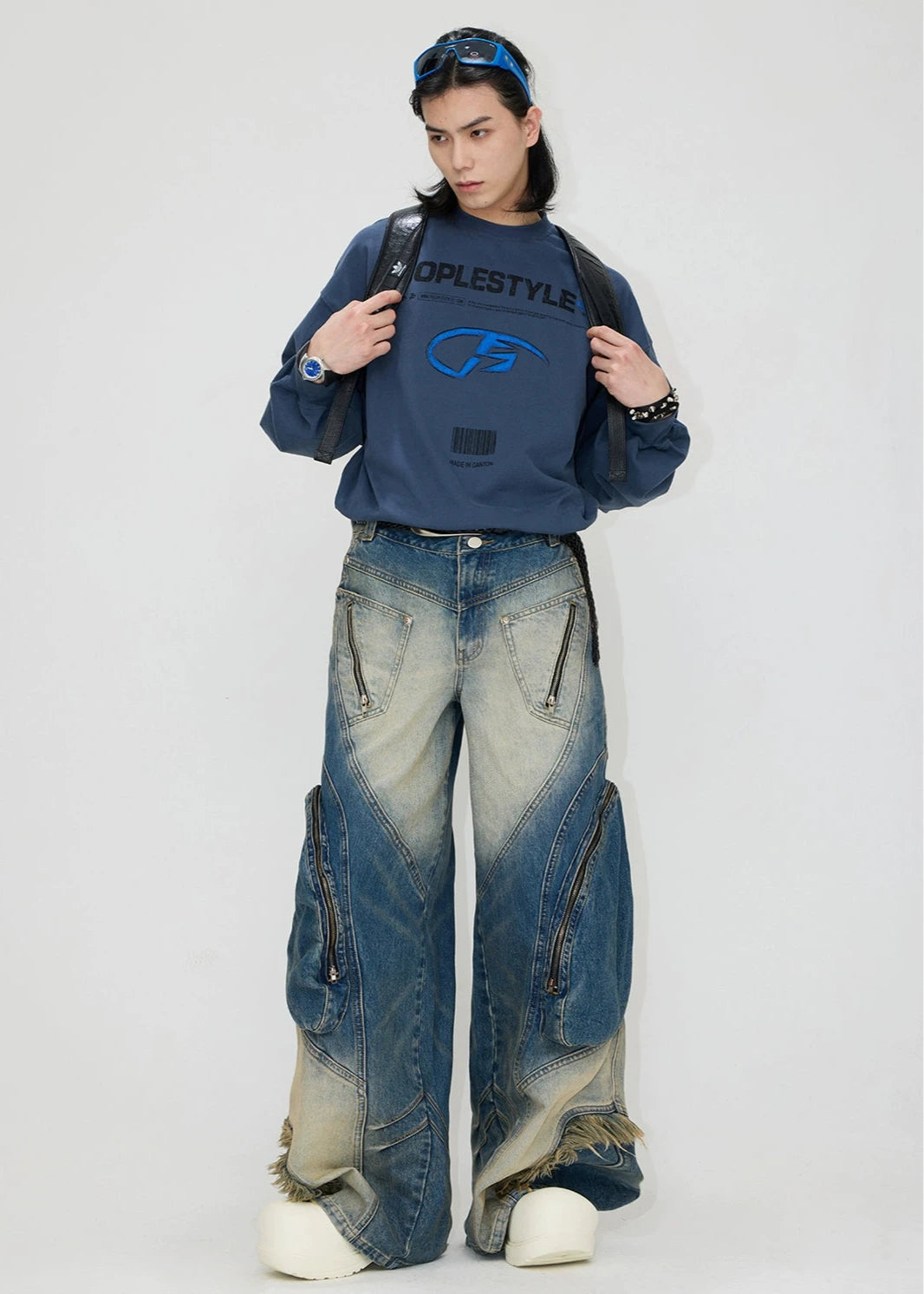 washed white and blue denim pants gm16014