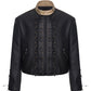 woven cross short leather jacketgm16305
