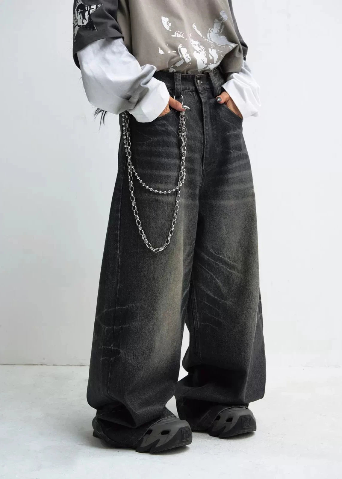 wide black denim pants gm16045