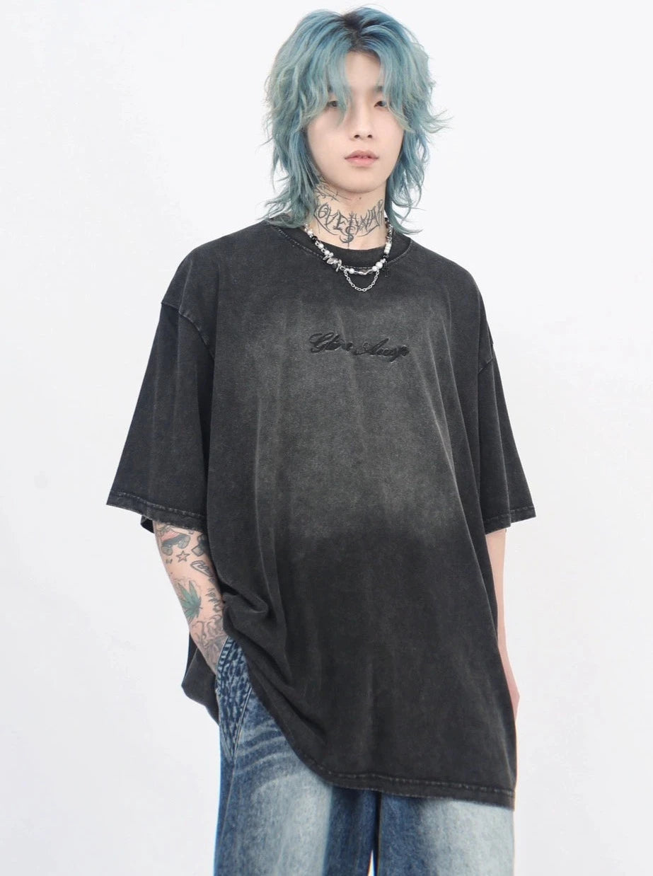 oversize back letter print T-shirt gm15323