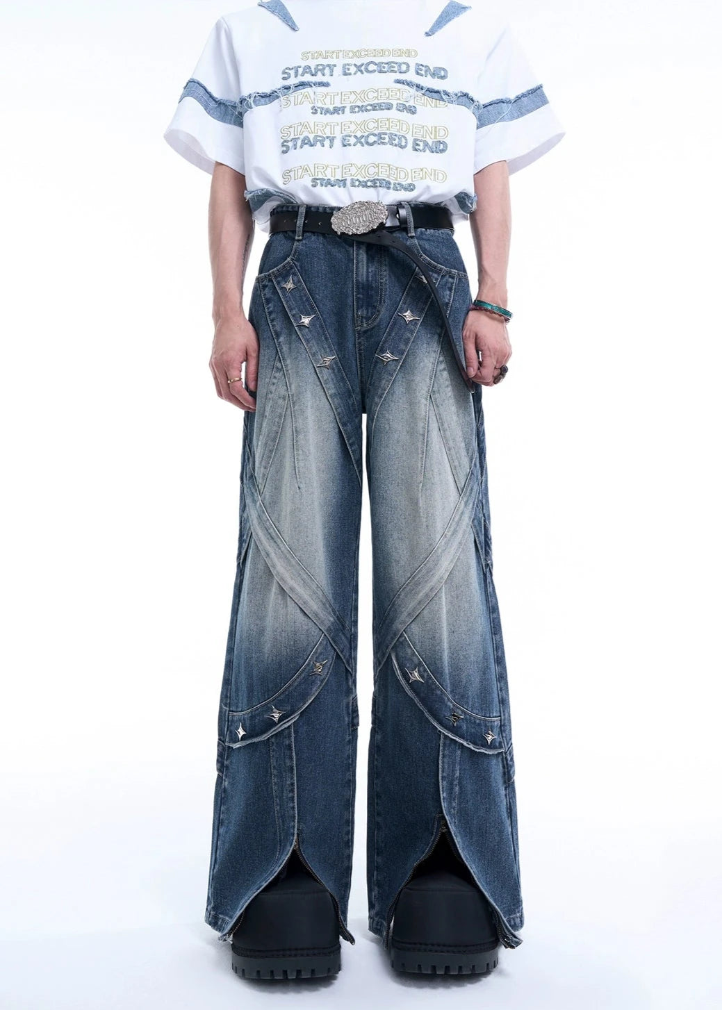 heavy metal zipper denim pants gm16301