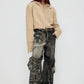 washed zip belt denim pants gm16017