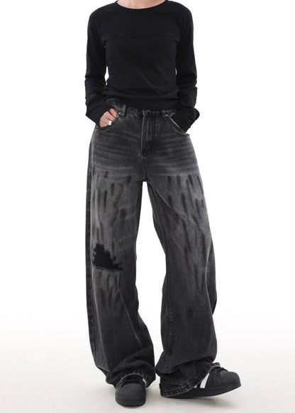 retro washed line denim pants gm16149