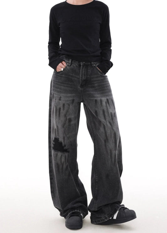 retro washed line denim pants gm16149