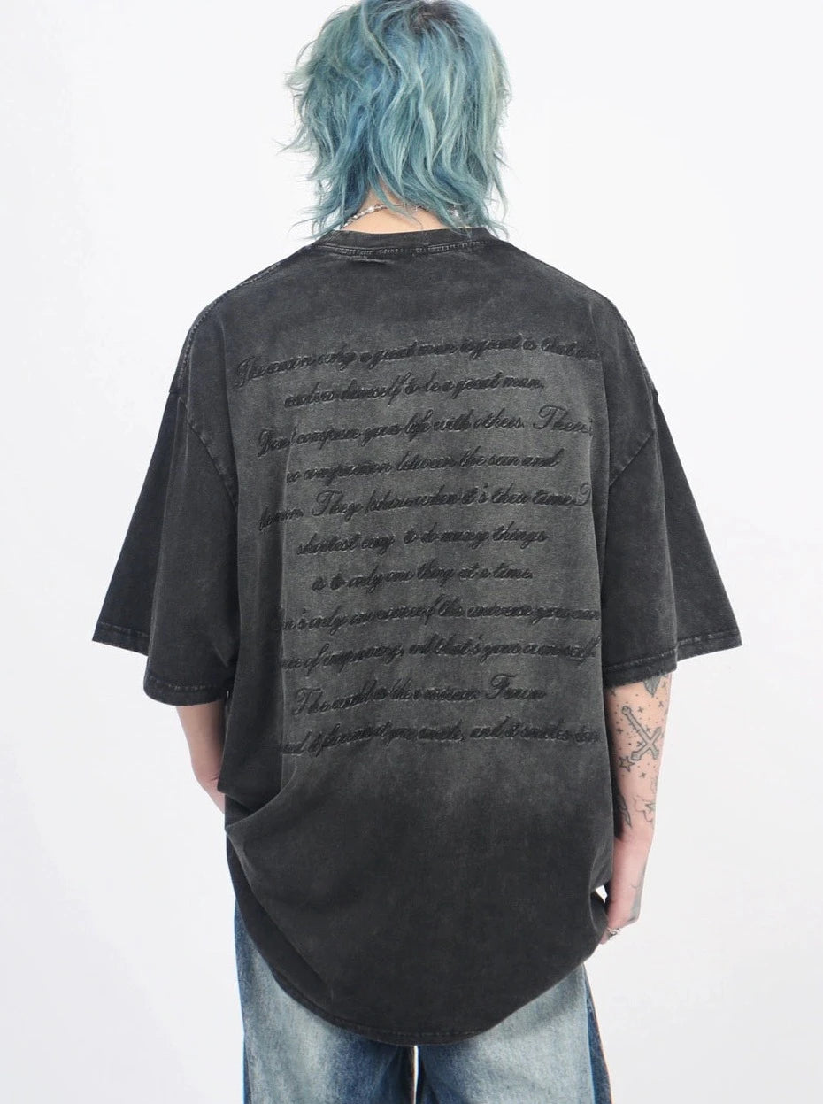 oversize back letter print T-shirt gm15323