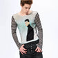 Striped Portrait Graphic Slim Tshirts gm16421