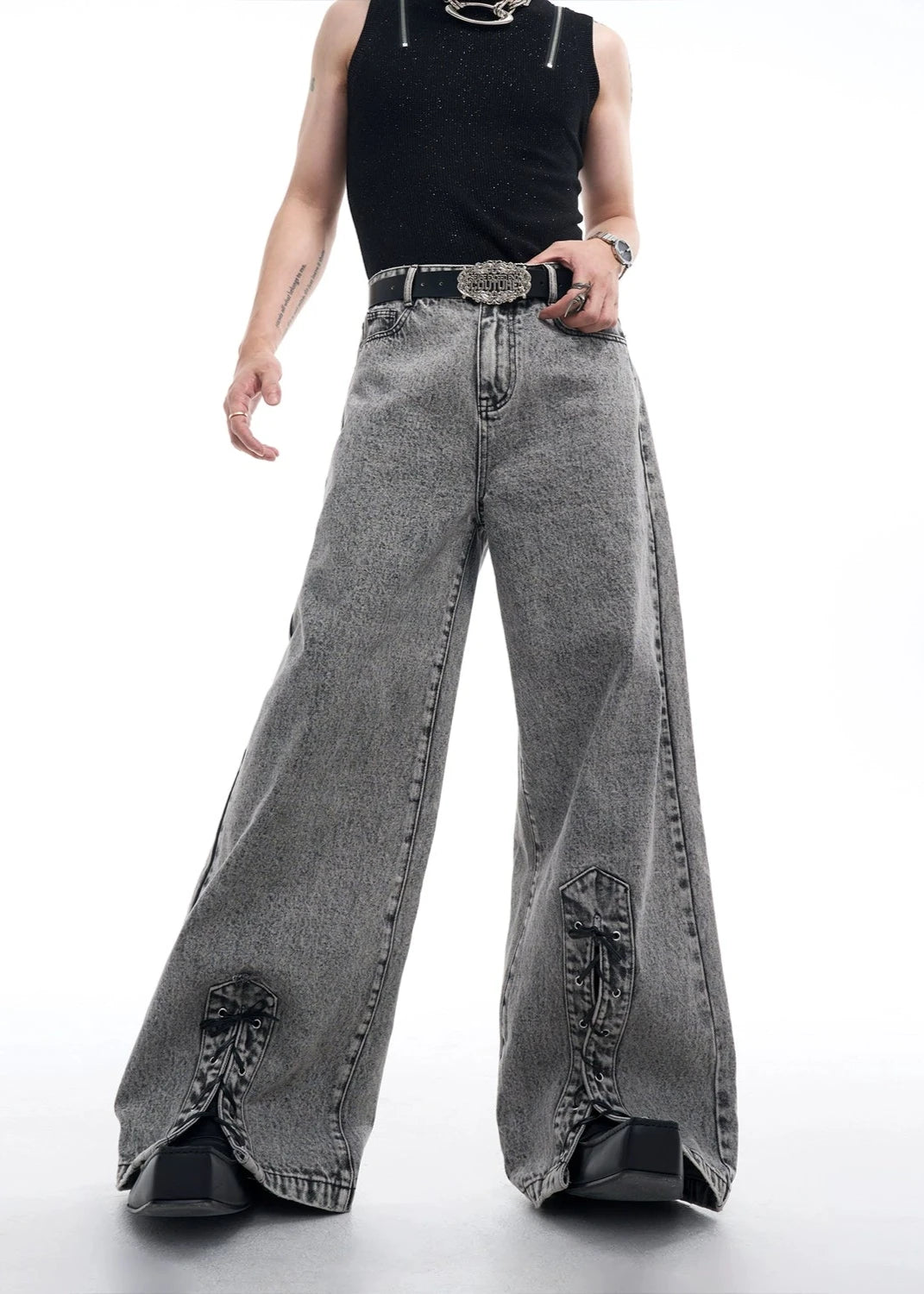 wide-leg flared dnim pants gm15906