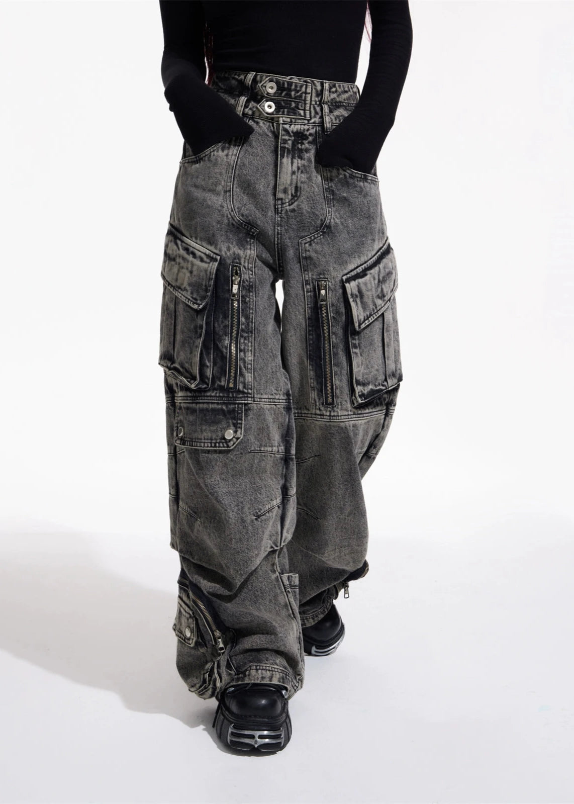 multi pocket washed denim pants gm16012