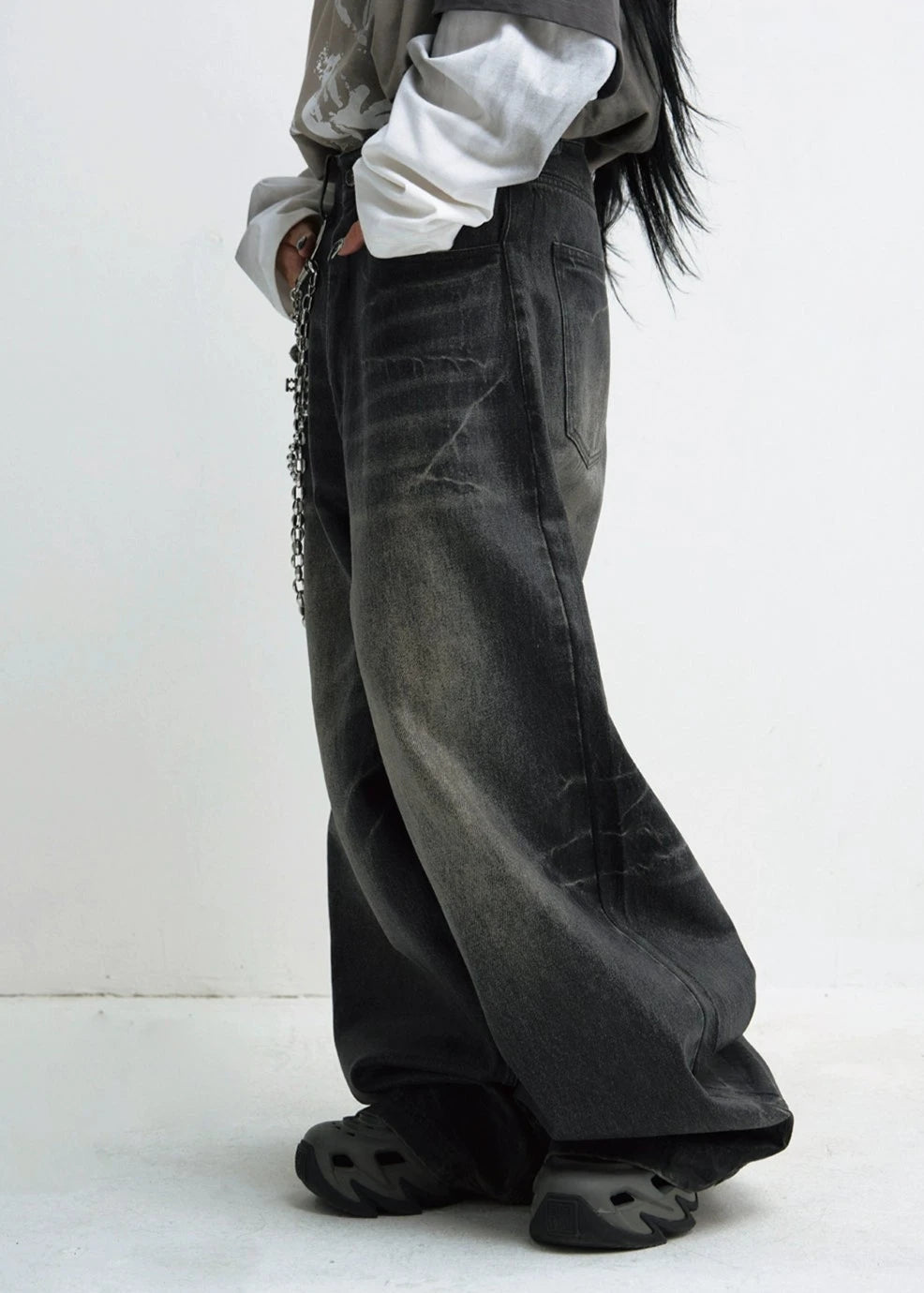 wide black denim pants gm16045