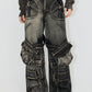 washed zip belt denim pants gm16017