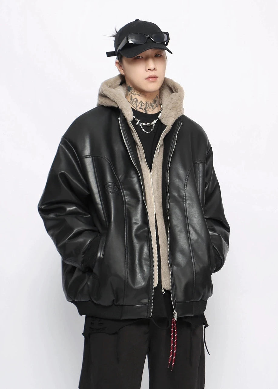 two-piece hooded leather jacket gm16340