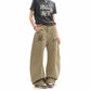 Washed Script Embroidery Wide Leg Cargo Pants gm16618