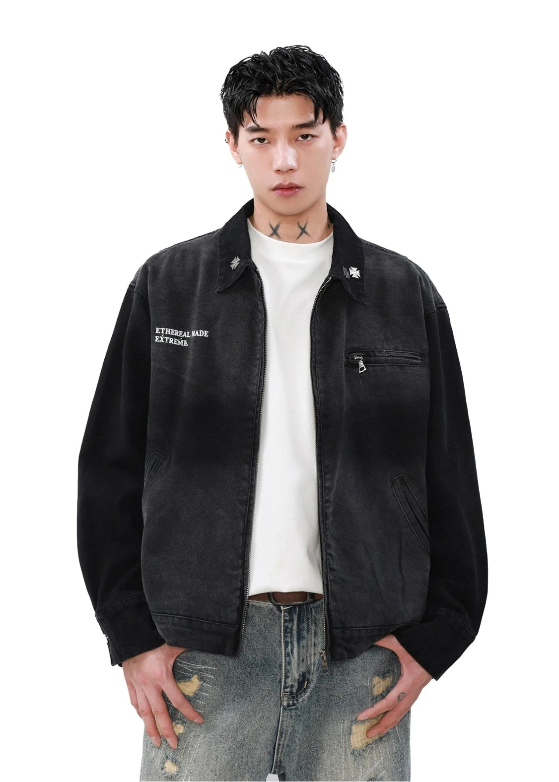 badge short denim jacket gm16025