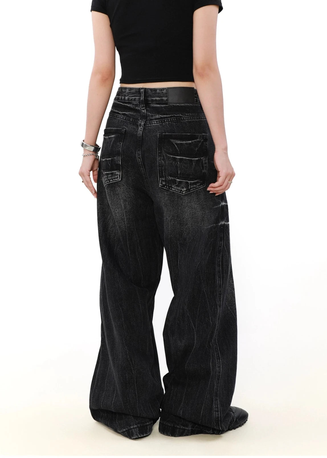 wide leg black denim pants gm16022