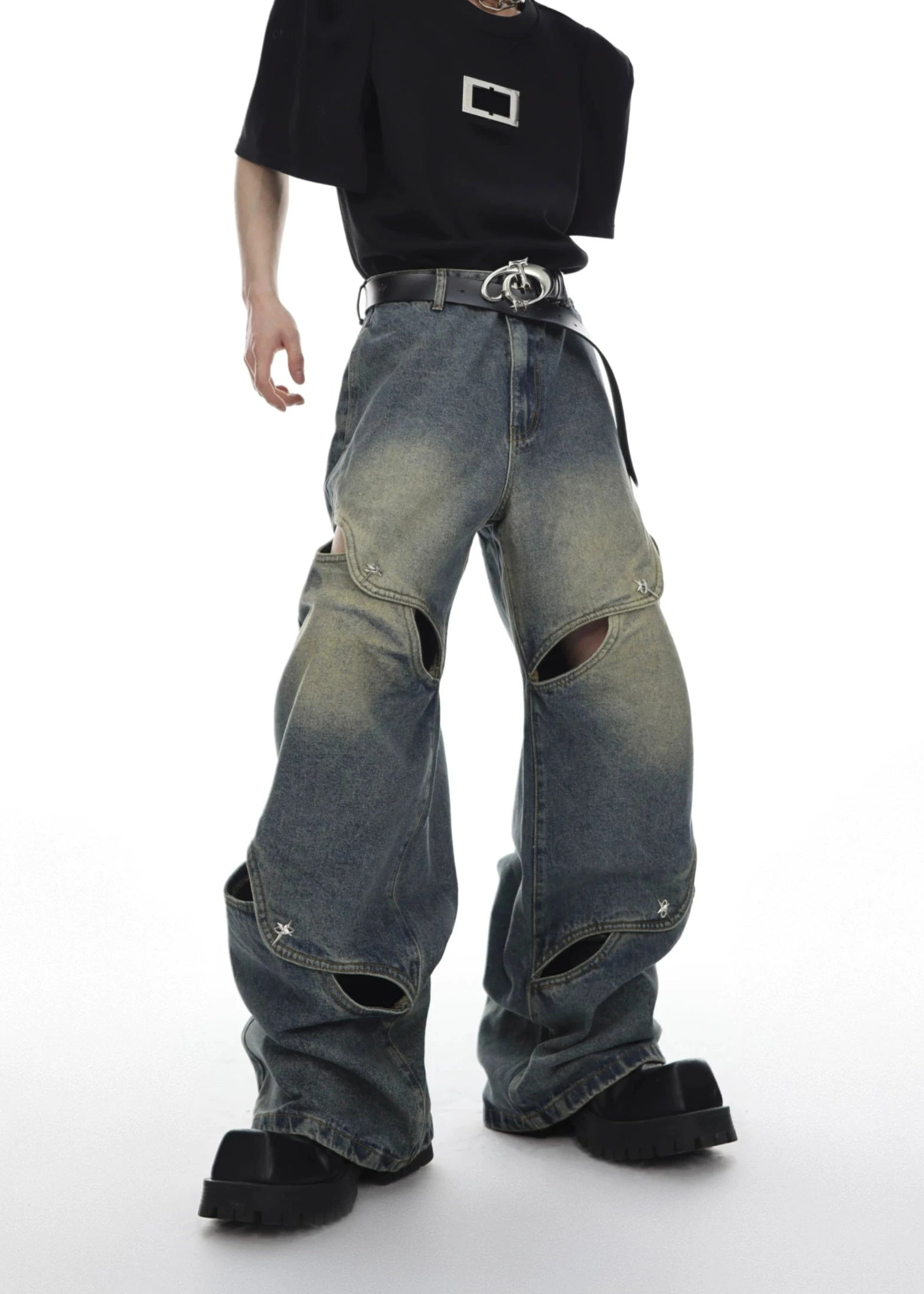 hollow loose straight denim gm15344