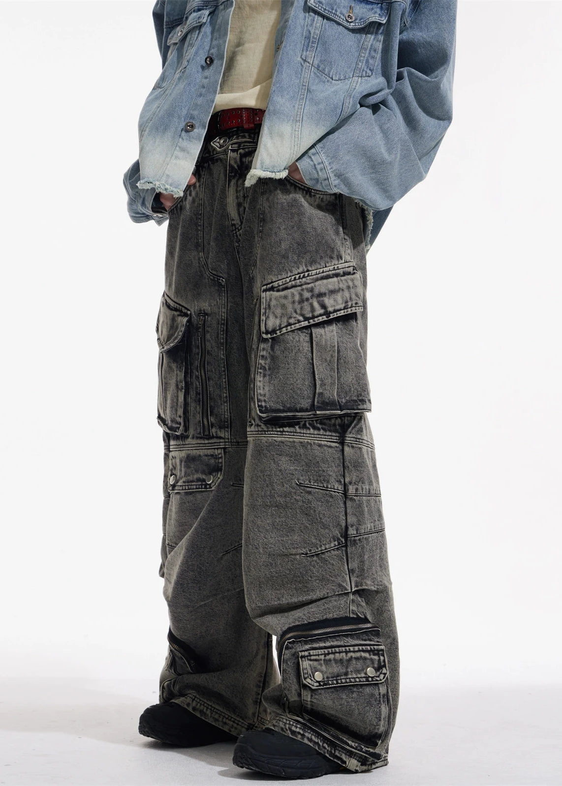 multi pocket washed denim pants gm16012