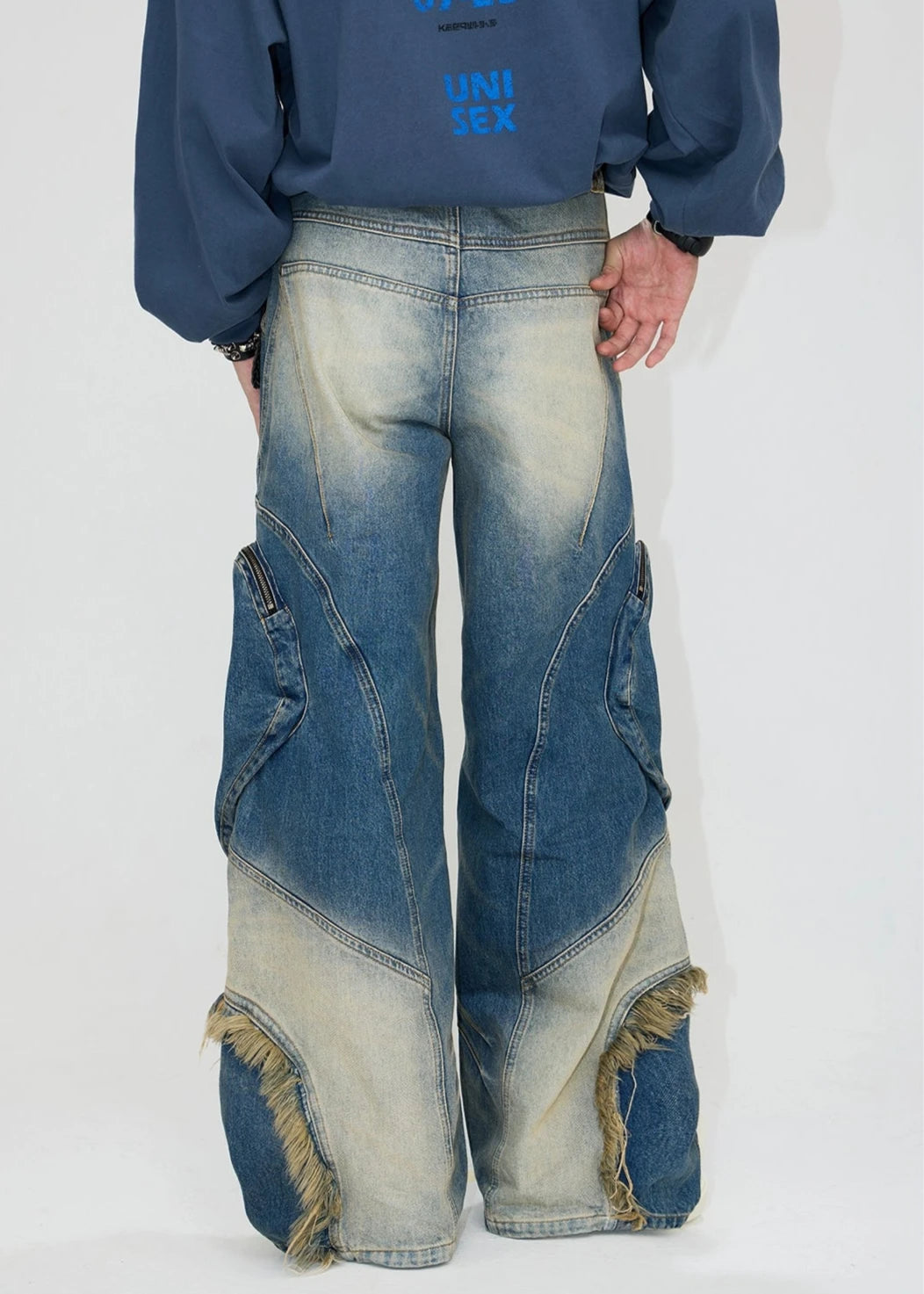 washed white and blue denim pants gm16014