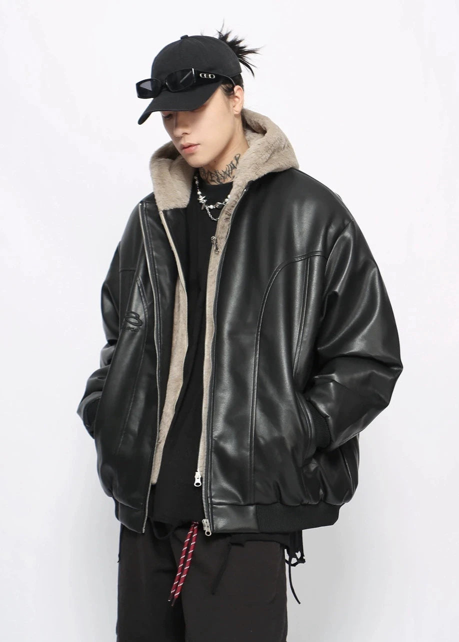 two-piece hooded leather jacket gm16340