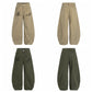 Washed Script Embroidery Wide Leg Cargo Pants gm16618