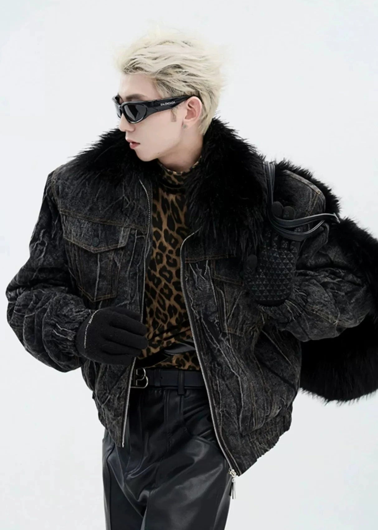 shoulder padded fur jacket gm16313