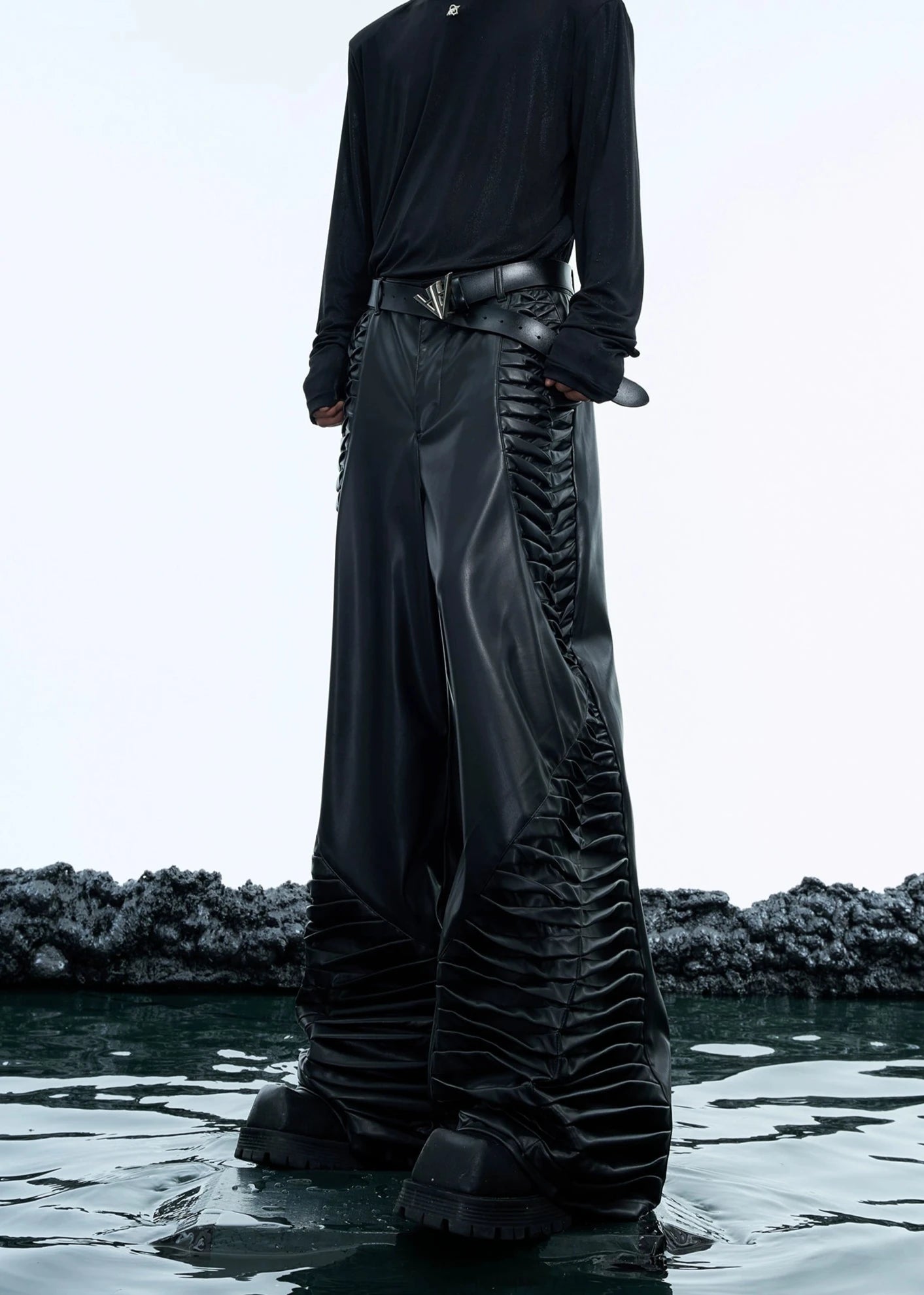 leather drapey straight pants gm16186