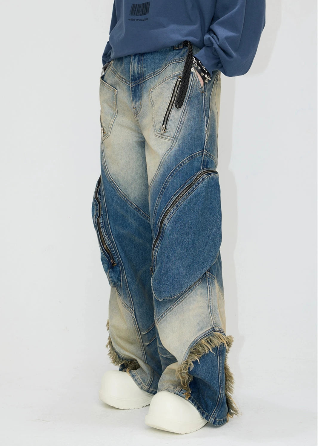 washed white and blue denim pants gm16014