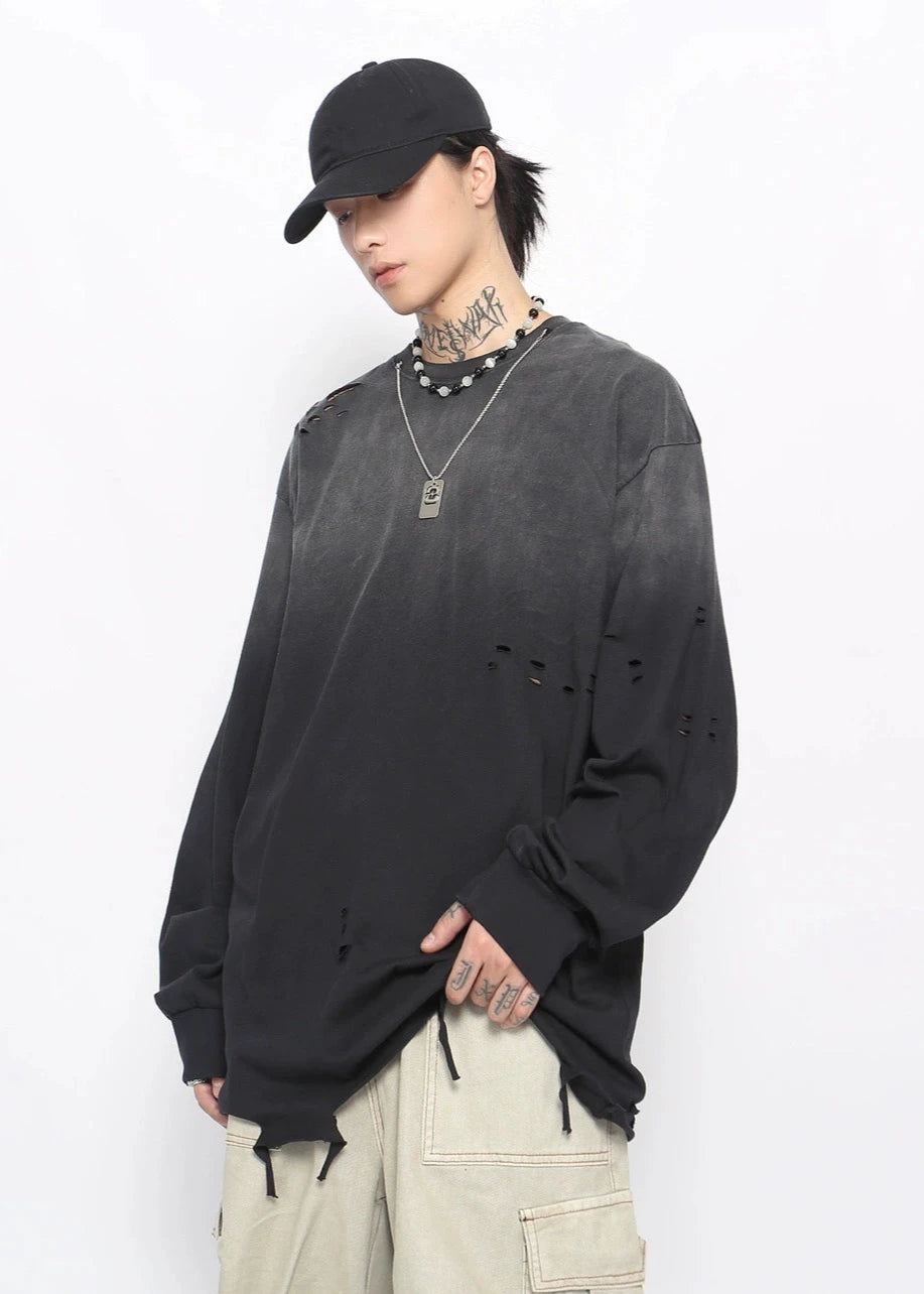 washed hem cut long T-shirt gm16120