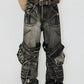 washed zip belt denim pants gm16017