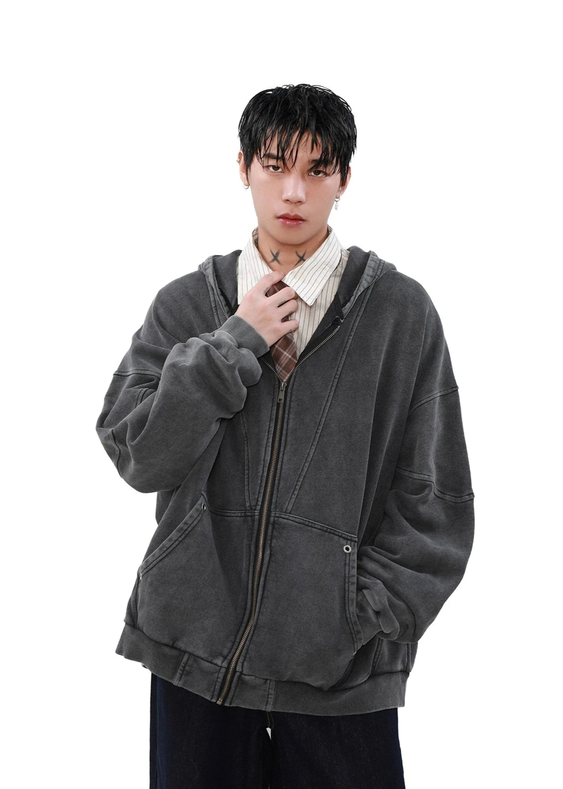 washed black hoodie gm15882