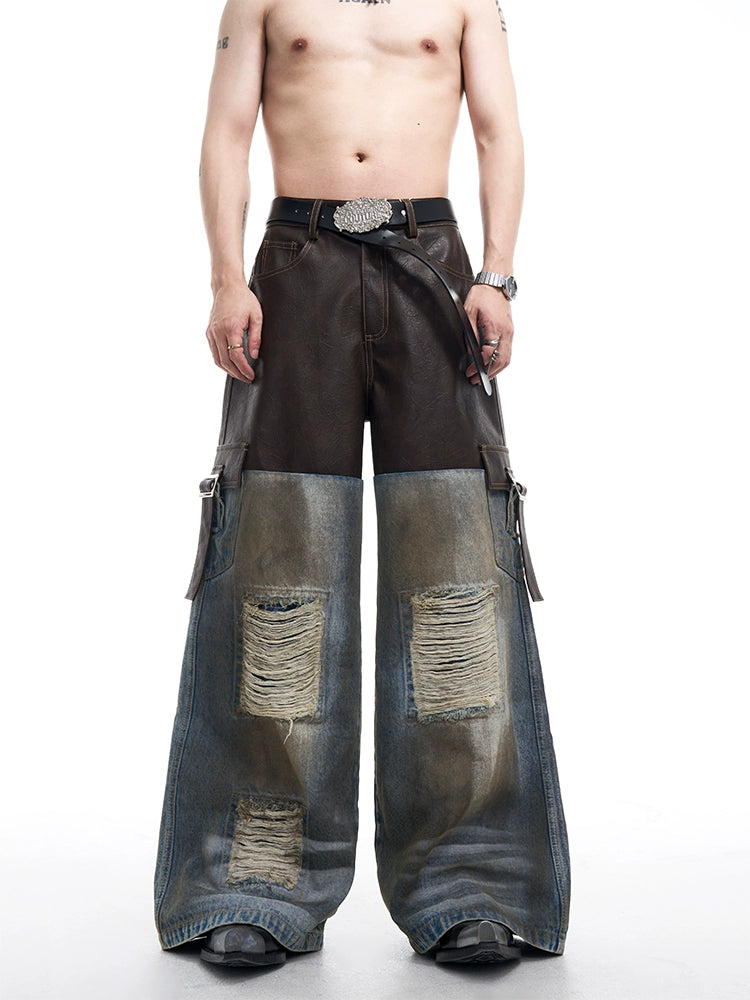 leather and denim pants gm15904