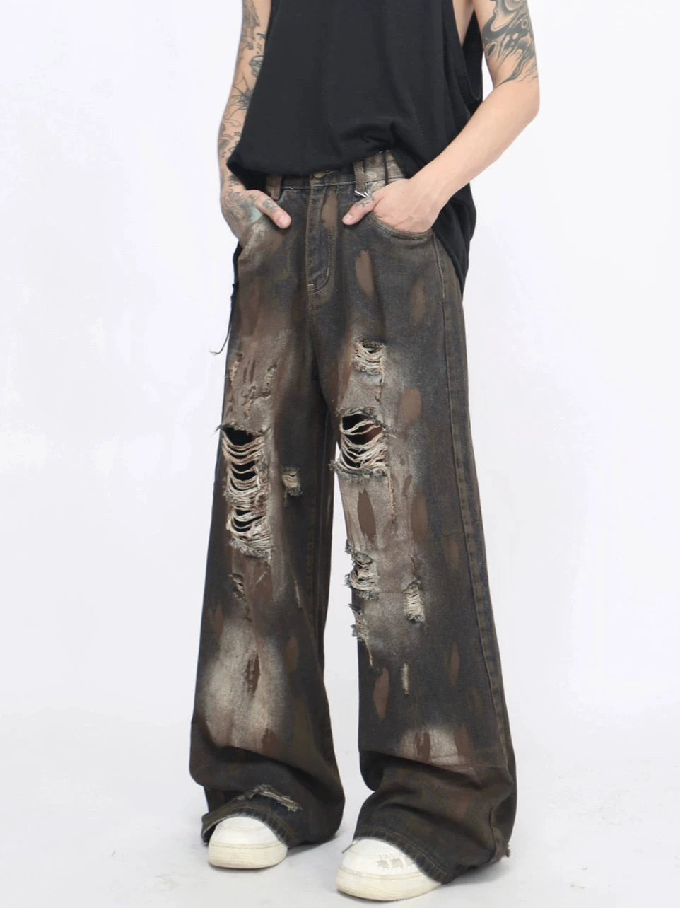 dirty ripped denim pants gm15841